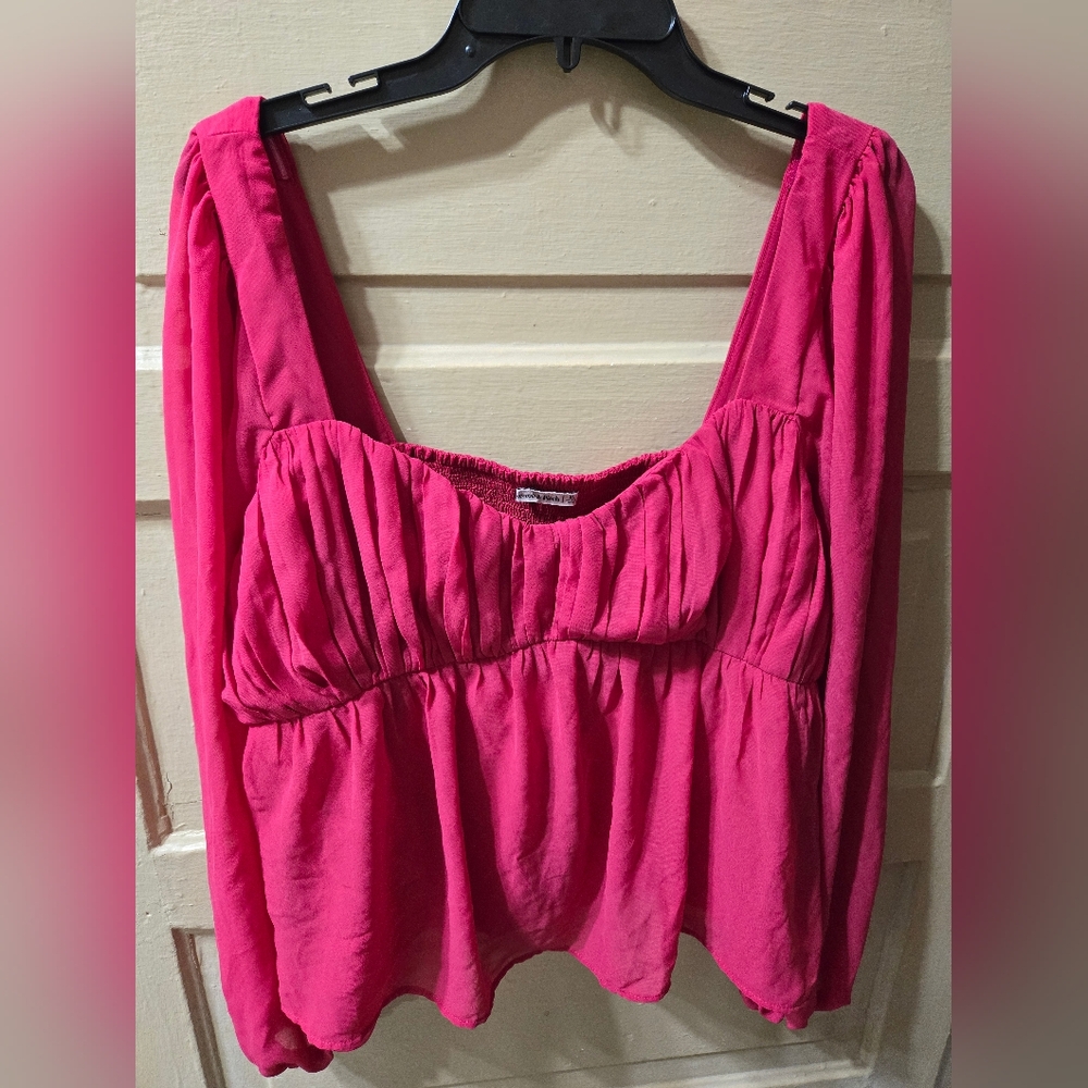 Abercrombie & Fitch Pink Puff Sheer Long Sleeve Top EUC Size: XL
